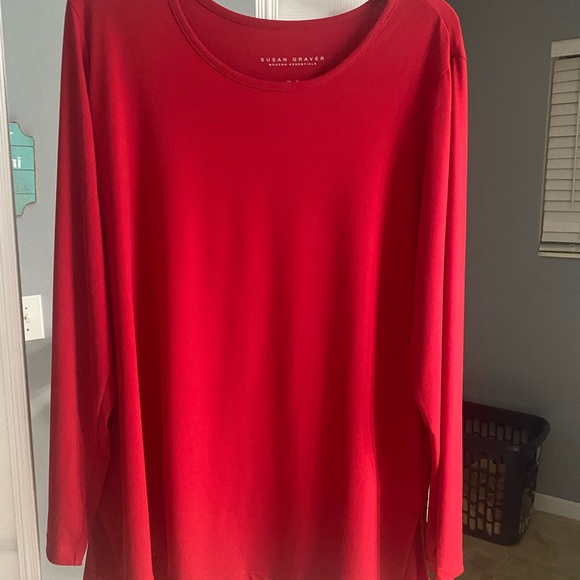 Susan Graver Red Long Sleeve Relaxed Blouse - Picture 1 of 1
